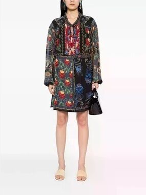 Farm Rio Women's Mixed Arabesque Scarves Dress L